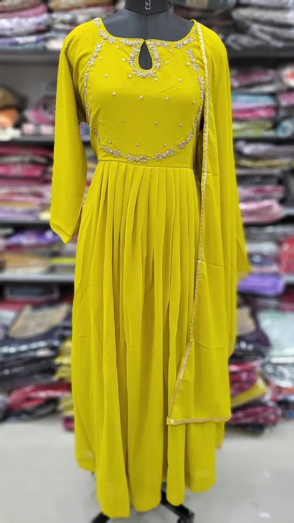 Heavy Georgett handwork Long Anarkali with Dupatta | ks1077